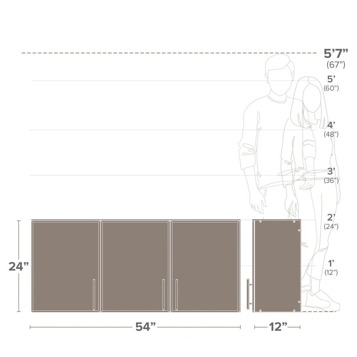 12"D, Prepac Cabinet Versatile Elite 3-Door, 24"H Prepac, Espresso x Tall by EEW-5424, Wall Cabinet, x Wall Garage 54"W Adjustable