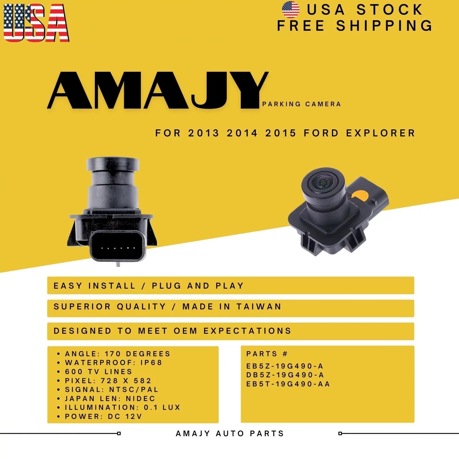 13-15 for Explorer EB5Z-19G490-A Backup Replaces Camera EB5T-19G490-AA DB5Z-19G490-A