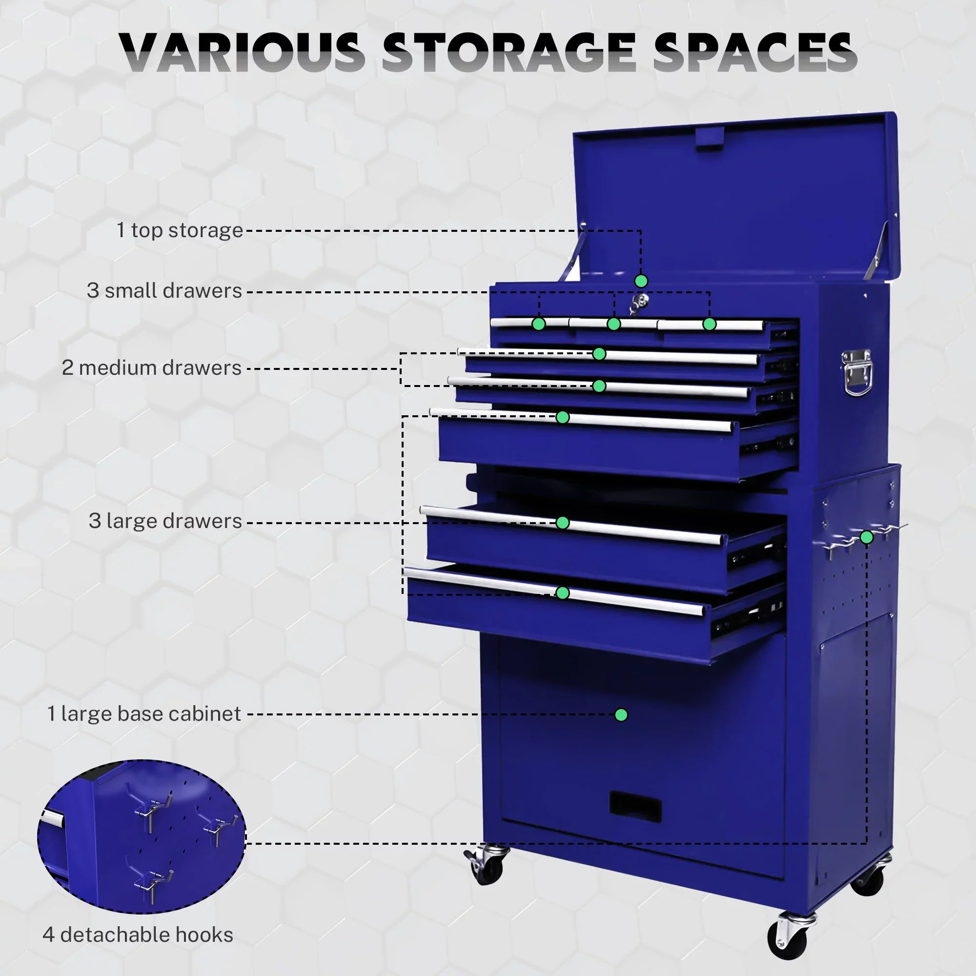 Drawers, Tool Hidden Chest Sliding On Organizer Rolling Capacity Drawers, Box, with Chest Cabinet Tool Lockable Blue with 8 Tool & Box Double with Wheels Large 2-IN-1 Drawers, Tool