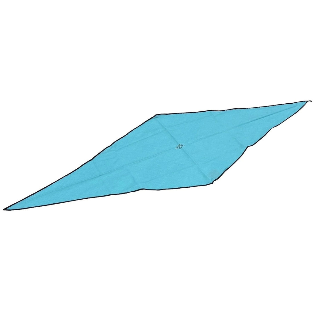 (Like Pre-Owned New) ladies cashmere scarf triangle silk Hermes blue HERMES