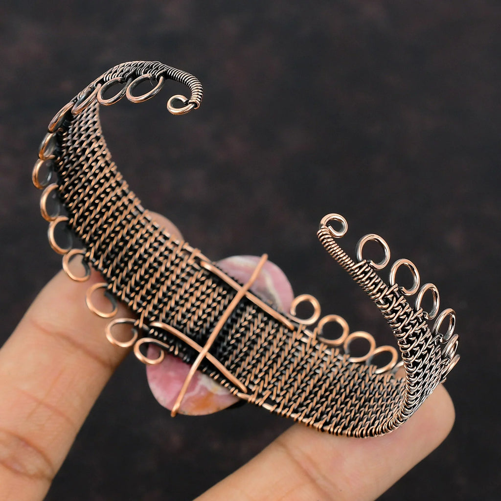 Gemstone Wrap Adjustable Wire Copper Jewelry Bracelet Cuff Rhodochrosite Bangle