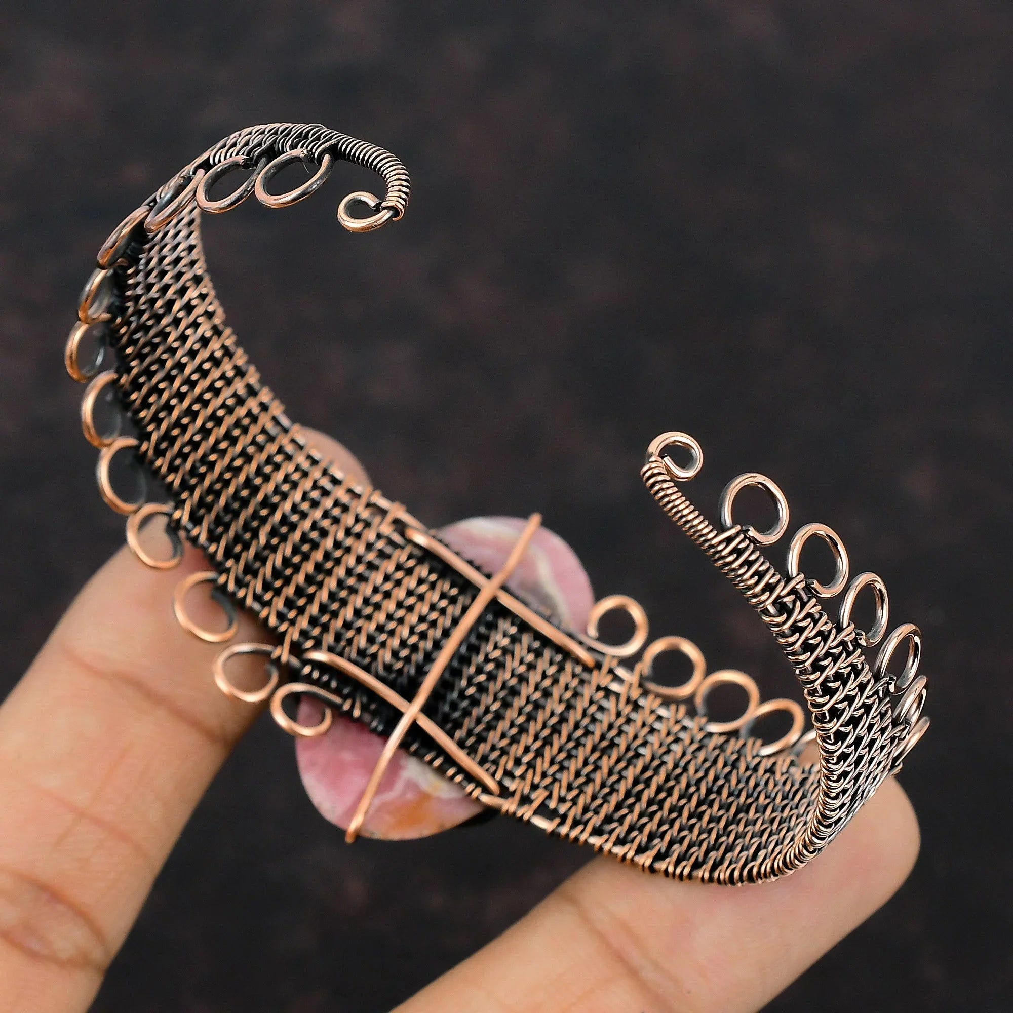 Gemstone Wrap Adjustable Wire Copper Jewelry Bracelet Cuff Rhodochrosite Bangle