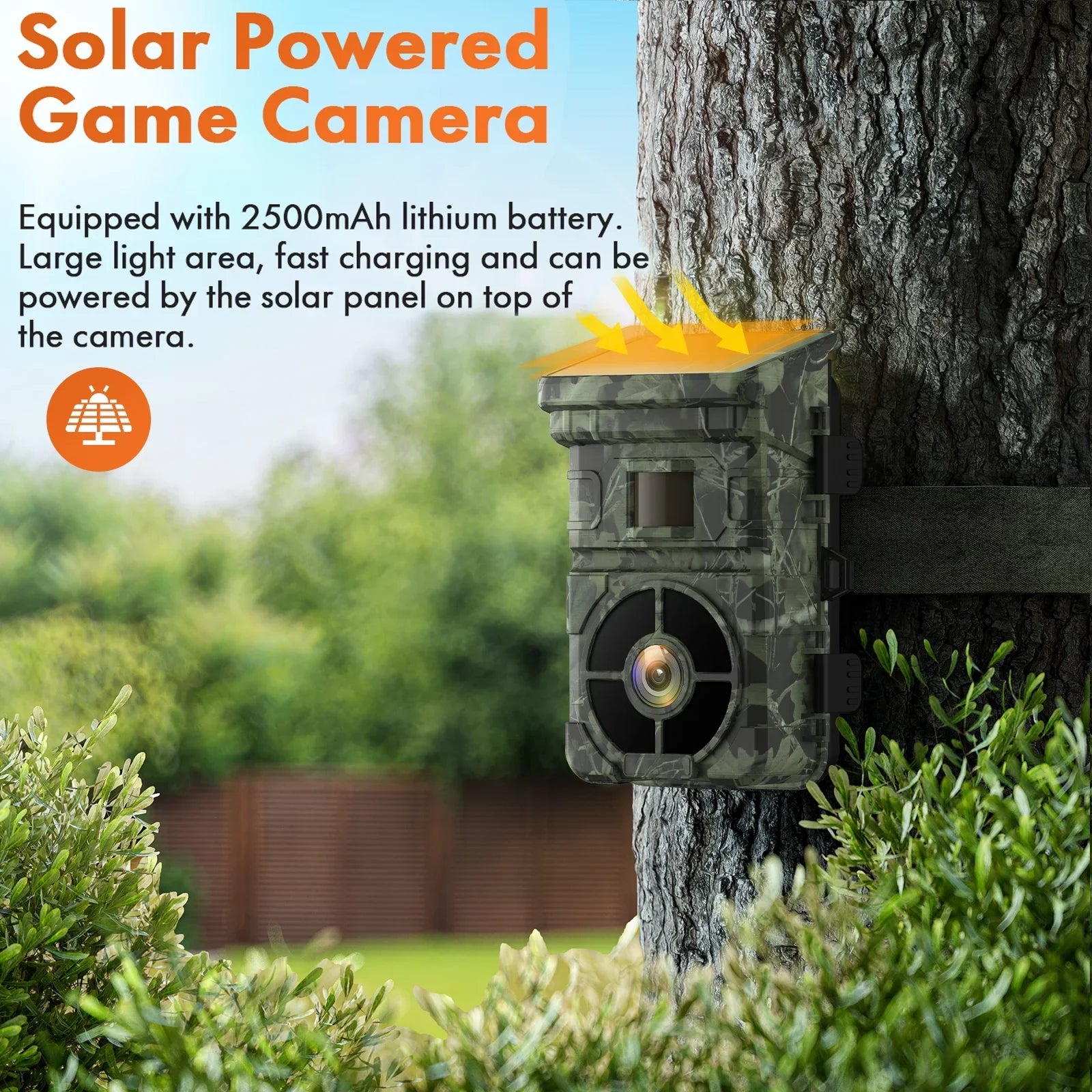 Night Vision Solar Rechargeable CAMPARK IP66 Built-in Camera 120°Wide 1080P Game Angle 2.0" Trigger 2500mAh Waterproof LCD Trail Card Cam with Camera Hunting 0.1s Speed with Lithium 24MP SD Battery