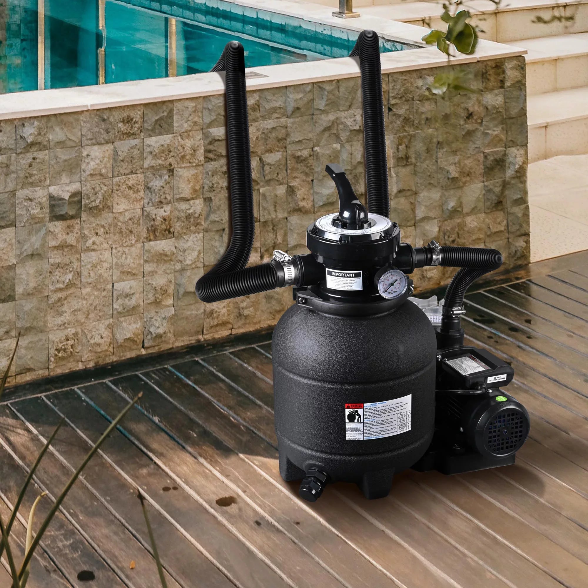 2640GPH Sand Above Strainer Filter Ground w/ Valve Yescom 12" 3/4HP 4-Way Pool for Pump