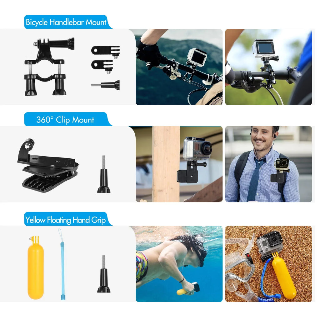 Mount Accessories Housing Anself with Various Kit Hero Protective Accessories for Waterproop GoPro Sports 109 Silicone Replacement Selfie Case with Stick Set More Black and Bracket Action