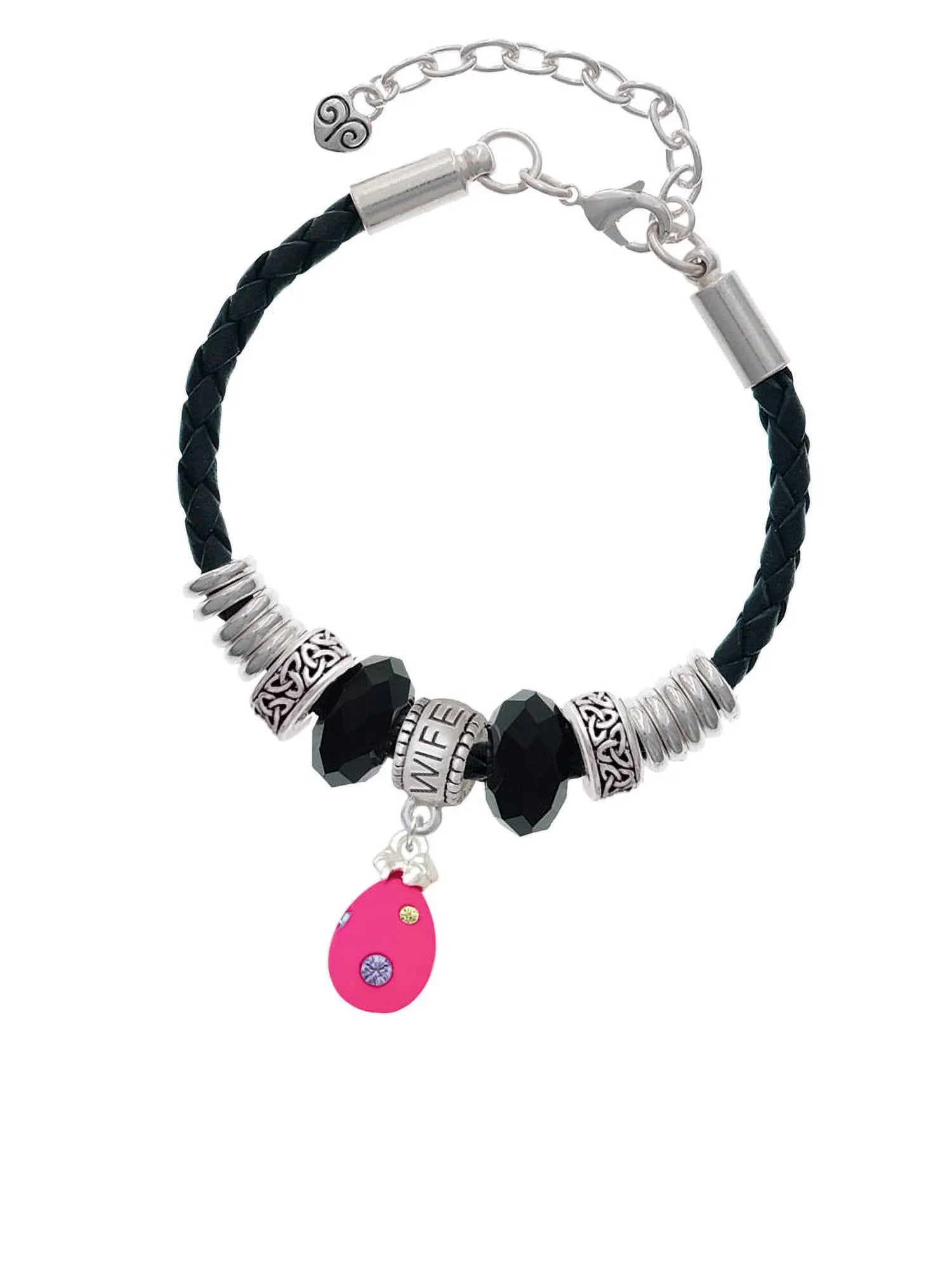 Bead Celtic Crystal Pink Leather Egg Color Dots Hot Delight Easter Extender Wife Jewelry Knot 7"+2" with Bracelet,