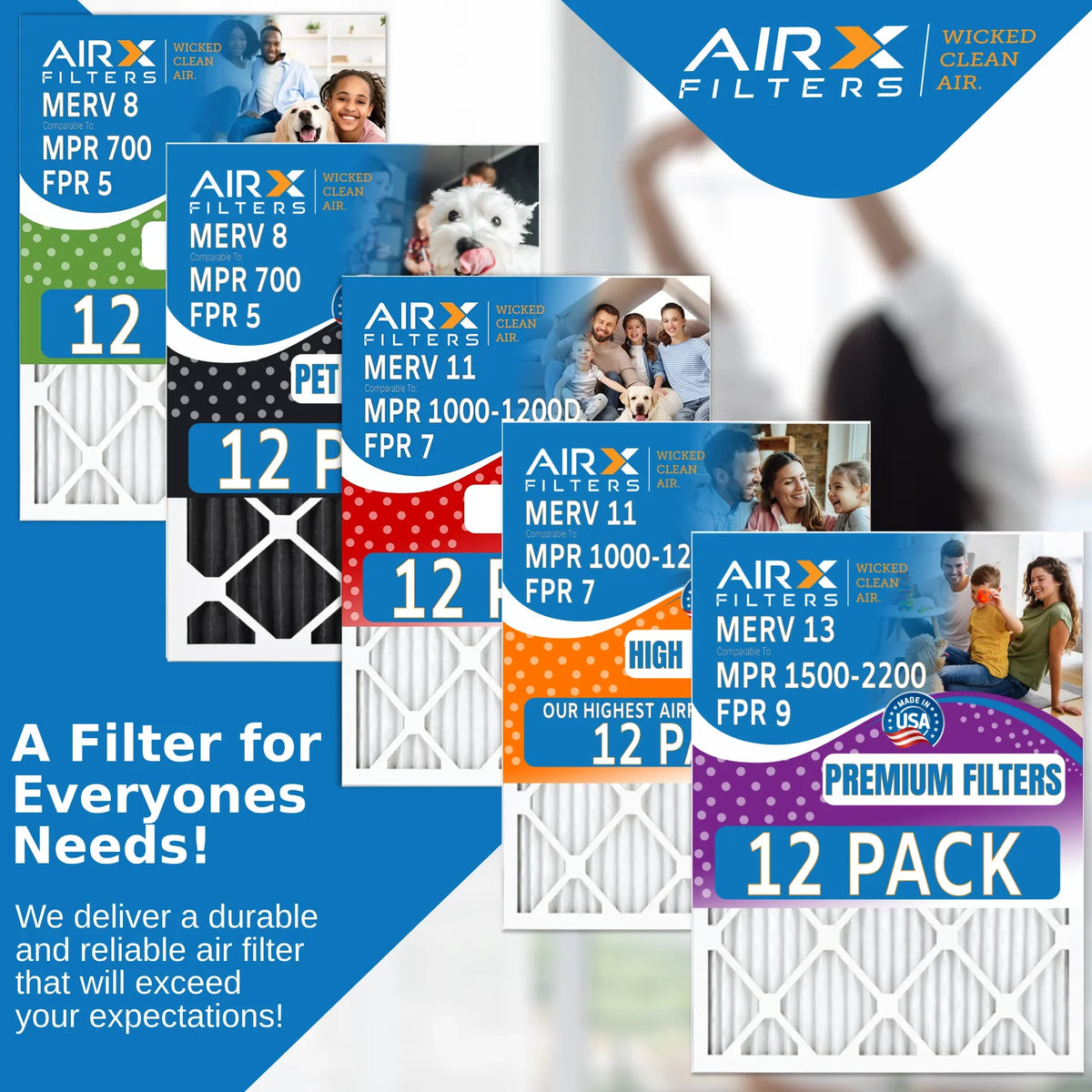 Filters MERV 700 to MPR FILTERS & Comparable 8 in AIR. FPR 5 Pack of Furnace by Rating, - CLEAN Made Filter WICKED 25x25x1 USA AIRX Air 12