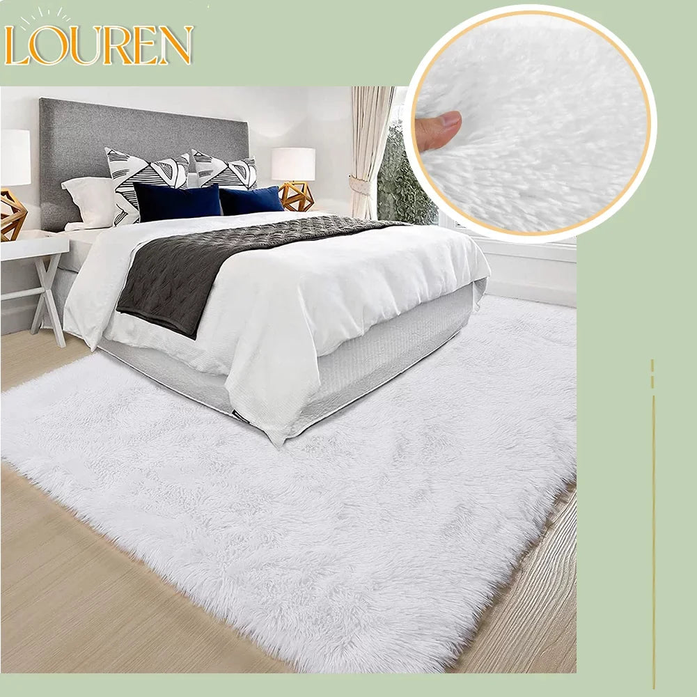 Rug Bedroom,8x10,Fluffy Carpet Area Rug,Big for Rug,Shag Soft Non-Slip and durable White Fashionable