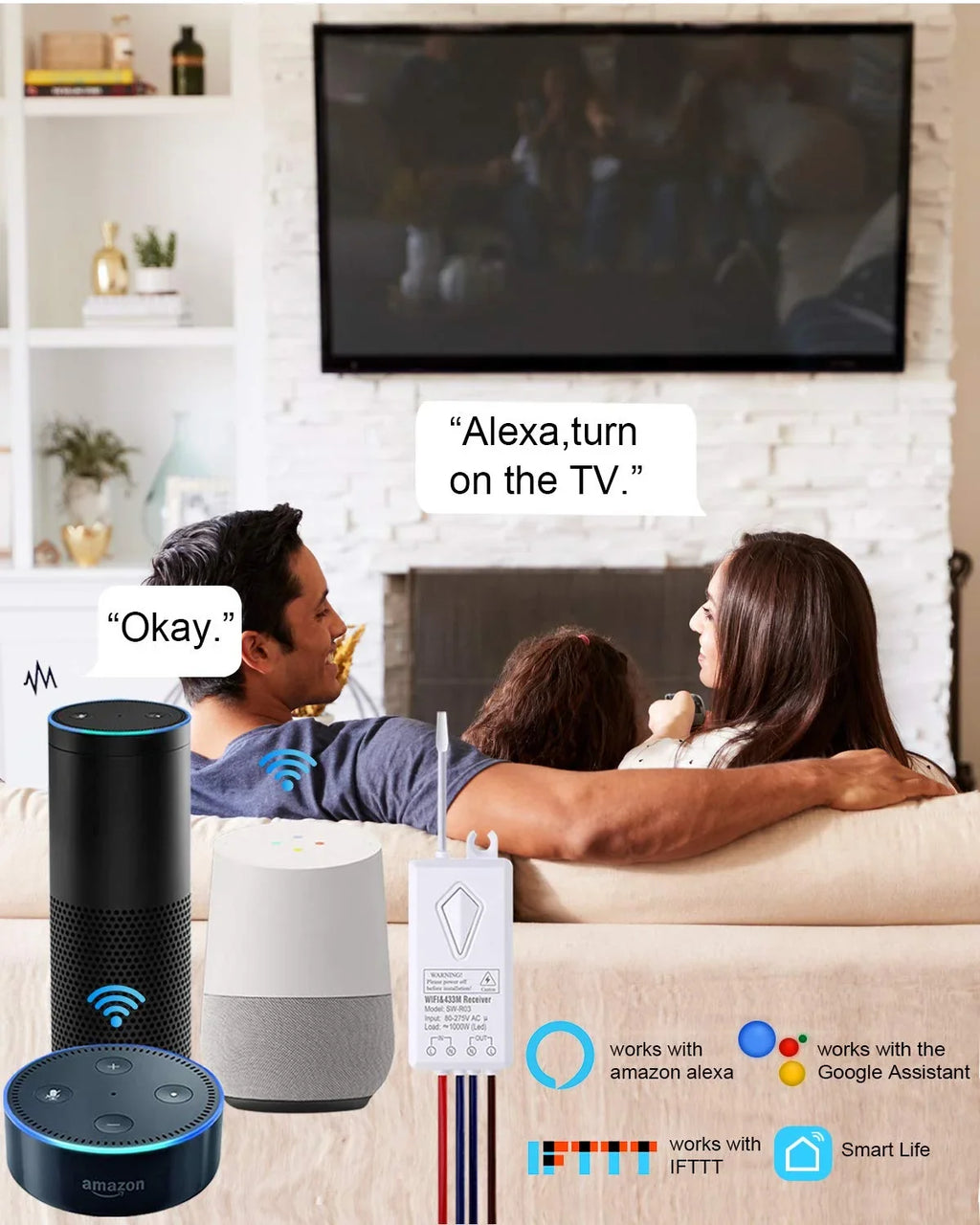 Smart - 2.4Ghz Control, and kit, Indoor WiFi IFTTT, Switch Alexa, Thinkbee Wireless Ceiling No 164ft Lamp Compatible LED Required, 1969ft Hub Switch Light Assistant with exterior Remote Light