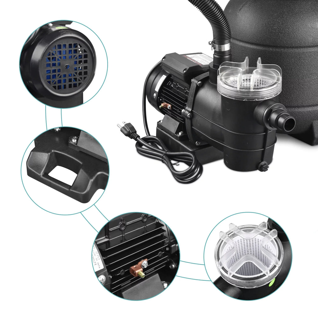 2640GPH Sand Above Strainer Filter Ground w/ Valve Yescom 12" 3/4HP 4-Way Pool for Pump