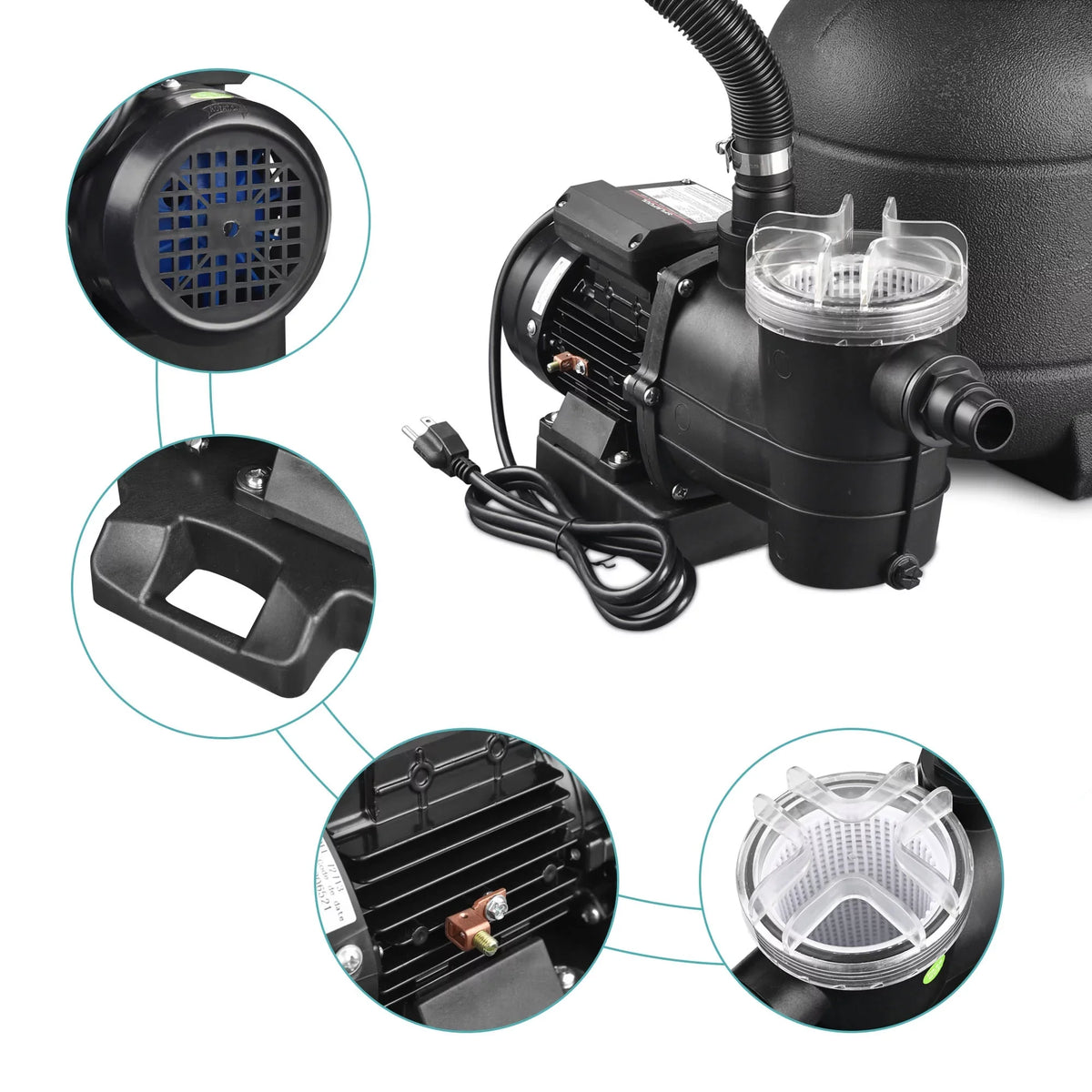 2640GPH Sand Above Strainer Filter Ground w/ Valve Yescom 12" 3/4HP 4-Way Pool for Pump
