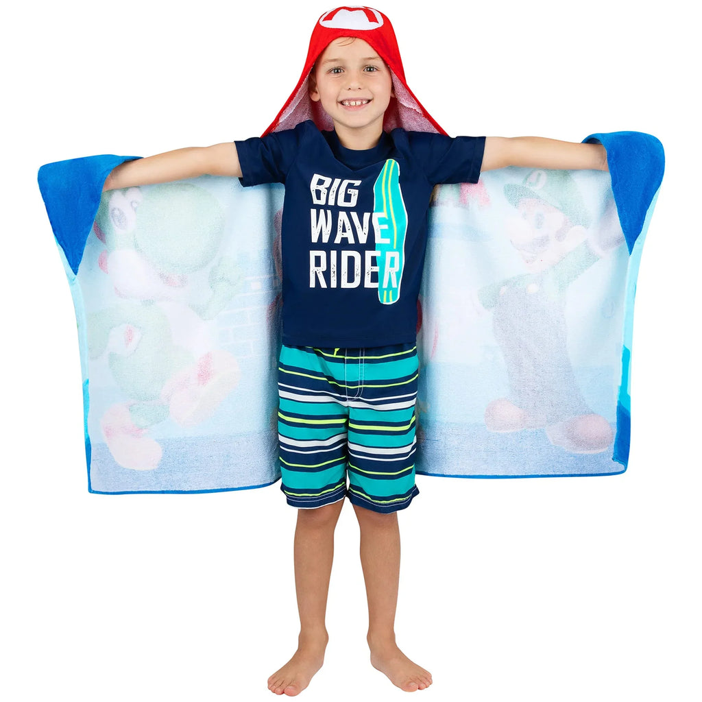 Kids x Mario Super Franco Towel Wrap, By Cotton 24 Soft in, Bath/Pool/Beach Hooded in Terry 50