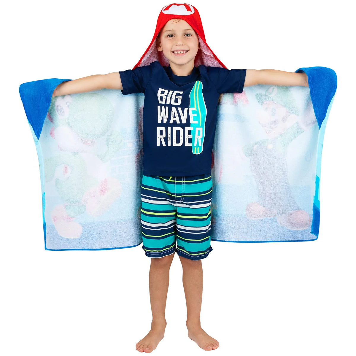 Kids x Mario Super Franco Towel Wrap, By Cotton 24 Soft in, Bath/Pool/Beach Hooded in Terry 50