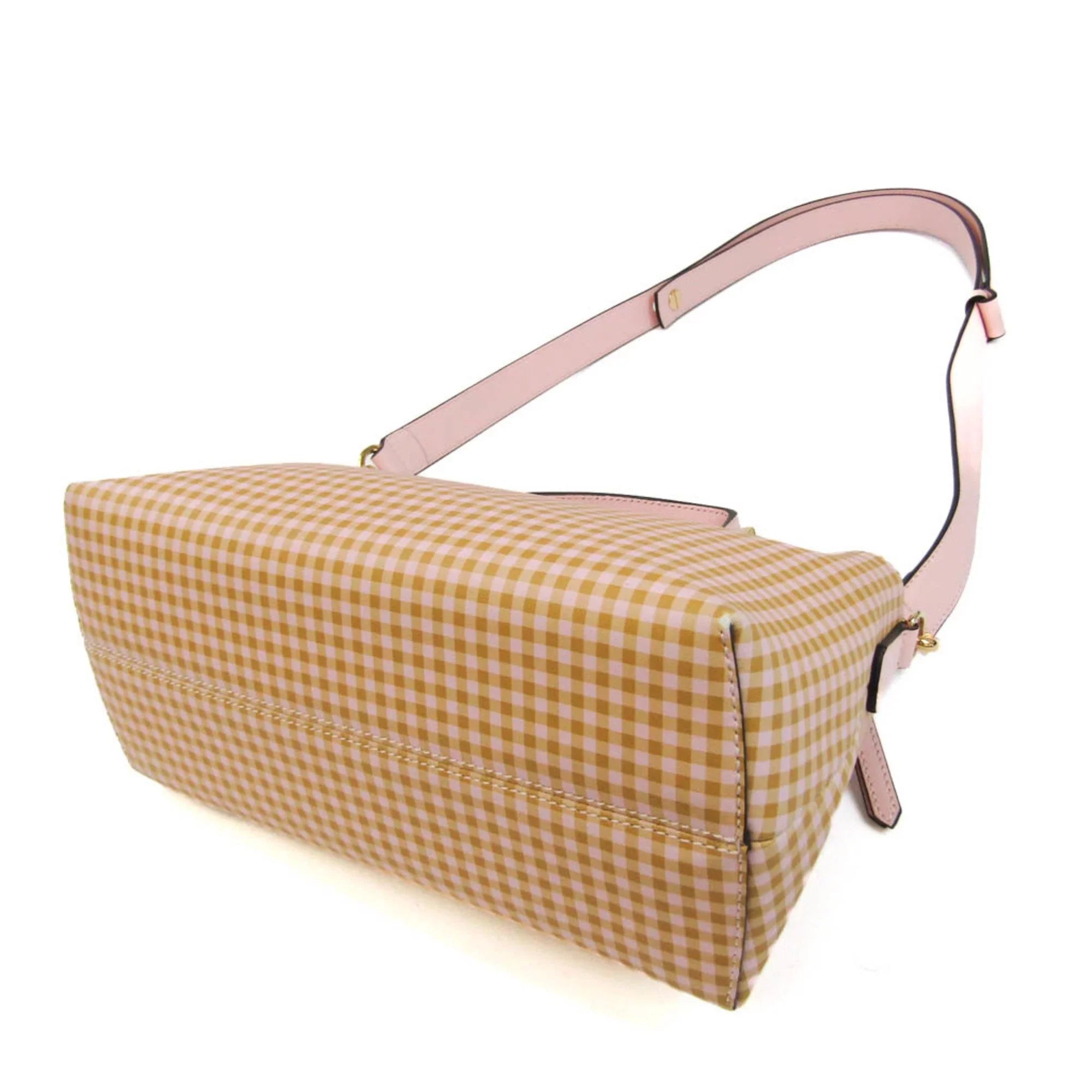 Handbag,Shoulder (Good) By Pre-Owned Fendi Gingham Beige,Light 8BL146 Bag Plaid Women's Leather The Pink,Yellow Way