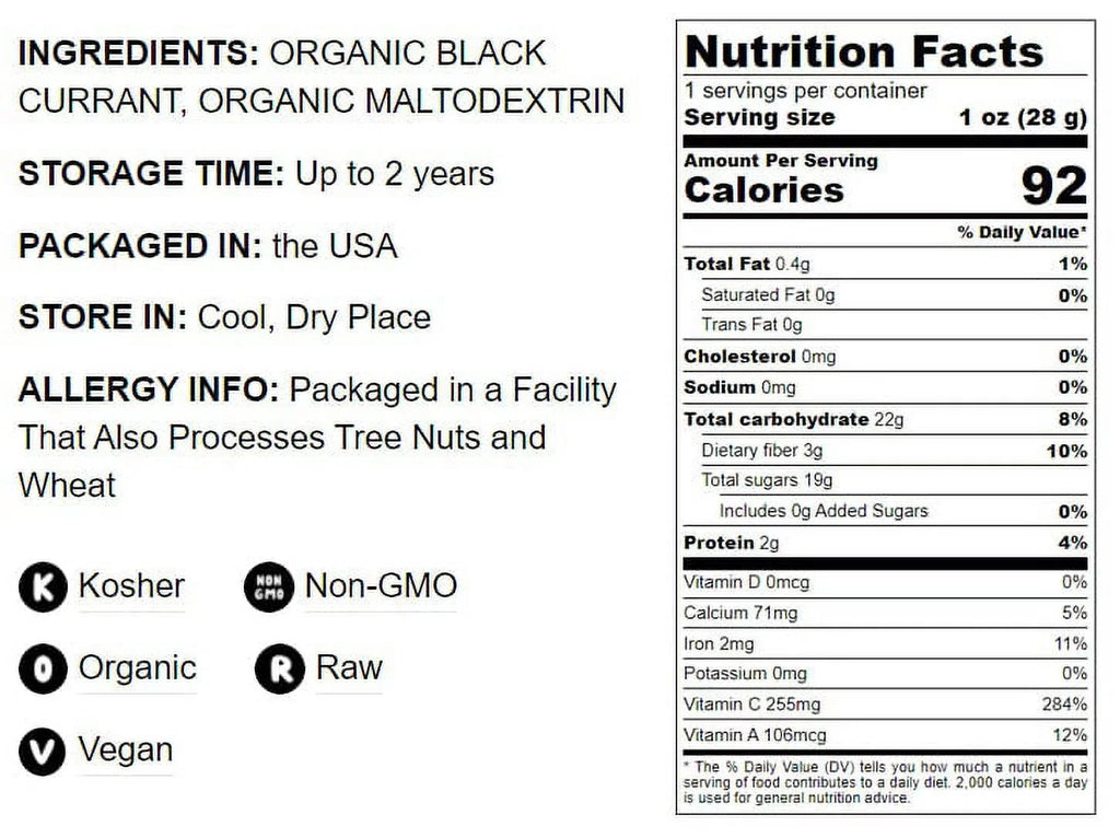 Pounds to 2 — Vegan, — Organic by Black Currant Non-GMO, Kosher Raw, Live Food Powder,