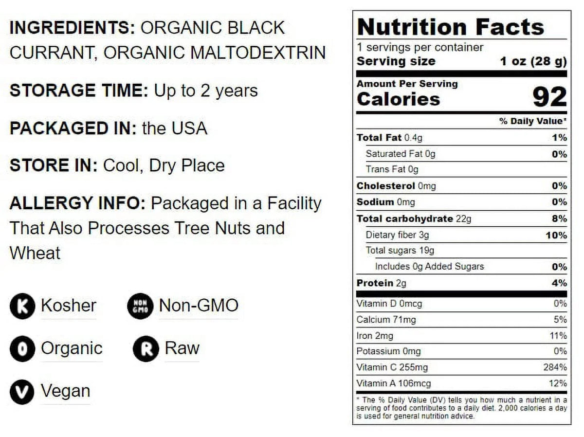 Pounds to 2 — Vegan, — Organic by Black Currant Non-GMO, Kosher Raw, Live Food Powder,