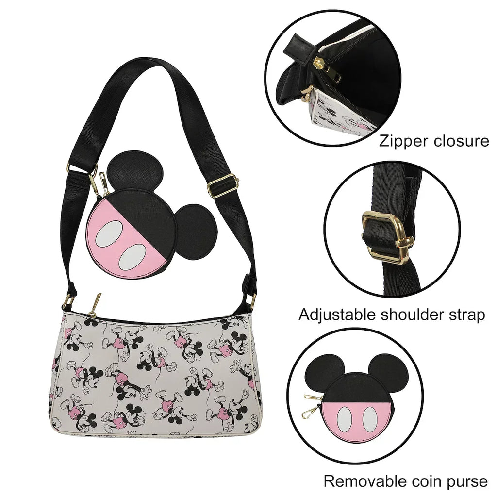 Purse With Mouse Removable Coin Disney Mickey Handbag Women's White