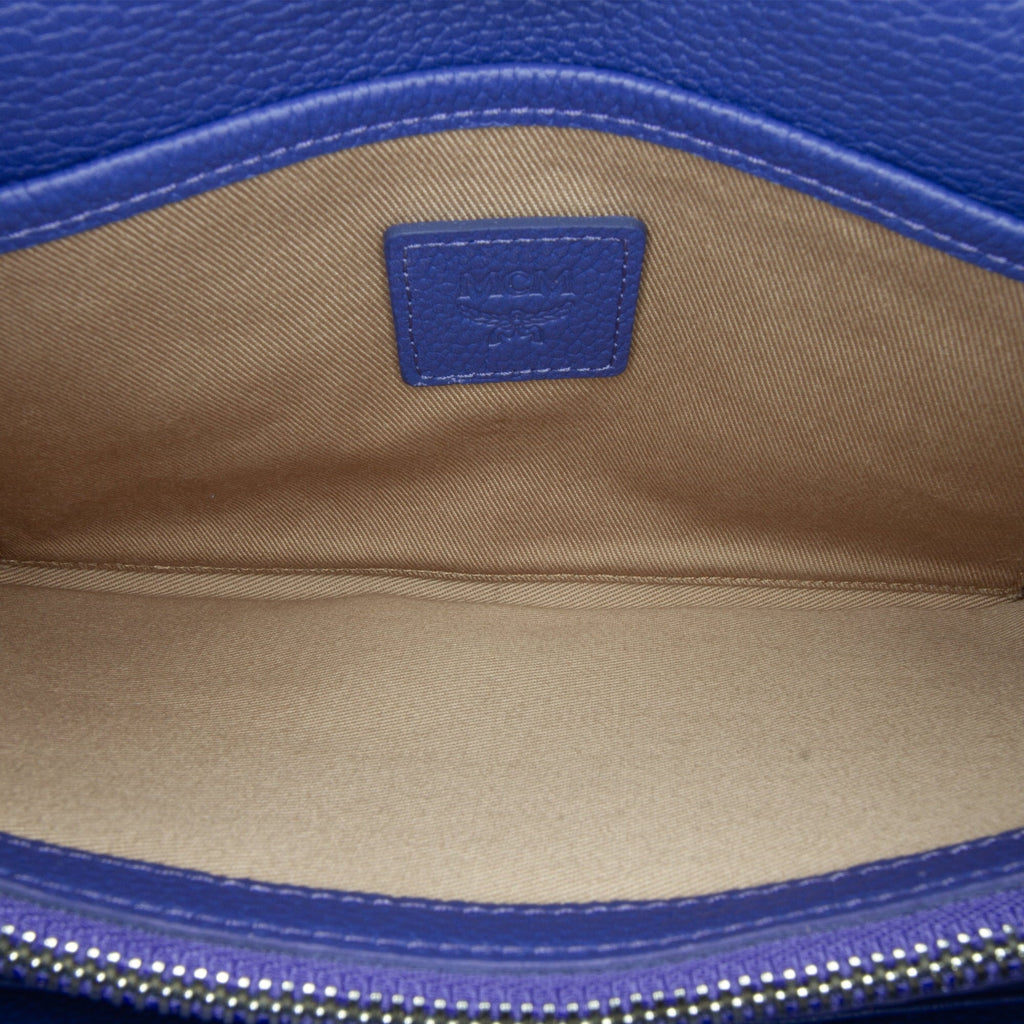 Blue Chain Patricia Leather Authenticated Pre-Owned Bag on Wallet Calf Studded MCM Unisex Crossbody (Good)