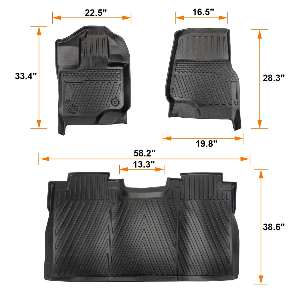 Floor For & 2015-2024 & SuperCrew Floor Seats All-climate Cab,Custom Super Mats 2nd For W/O F150 TPE 2015-2024 F150 Seat,Only 3PCS Crew&Bucket & Rear F-150 1st Storage Mats Front Row