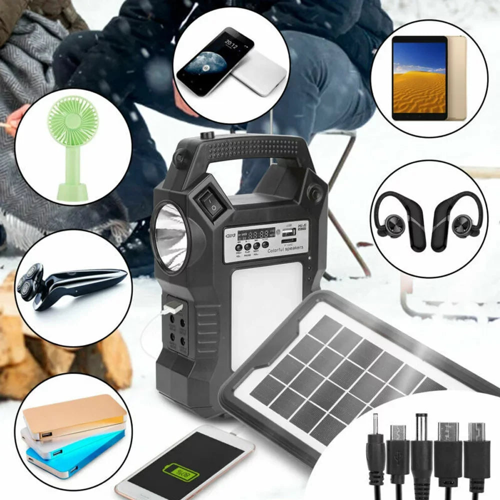 Solar Station, Rechargeable Powered Charge, Bulbs Flashlight for Bank Generator, Solar 3 Way Hiking Camping LED with Portable MDHAND To Power Dual Panel Solar Emergency
