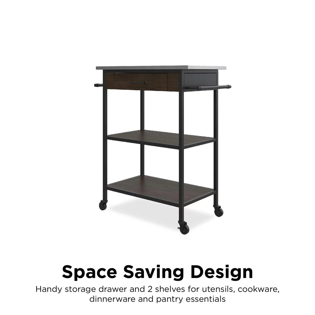 Top, Storage, Kitchen Steel Brown DHP Stainless Kane Frame, Pantry Black Counter Cart, Metal