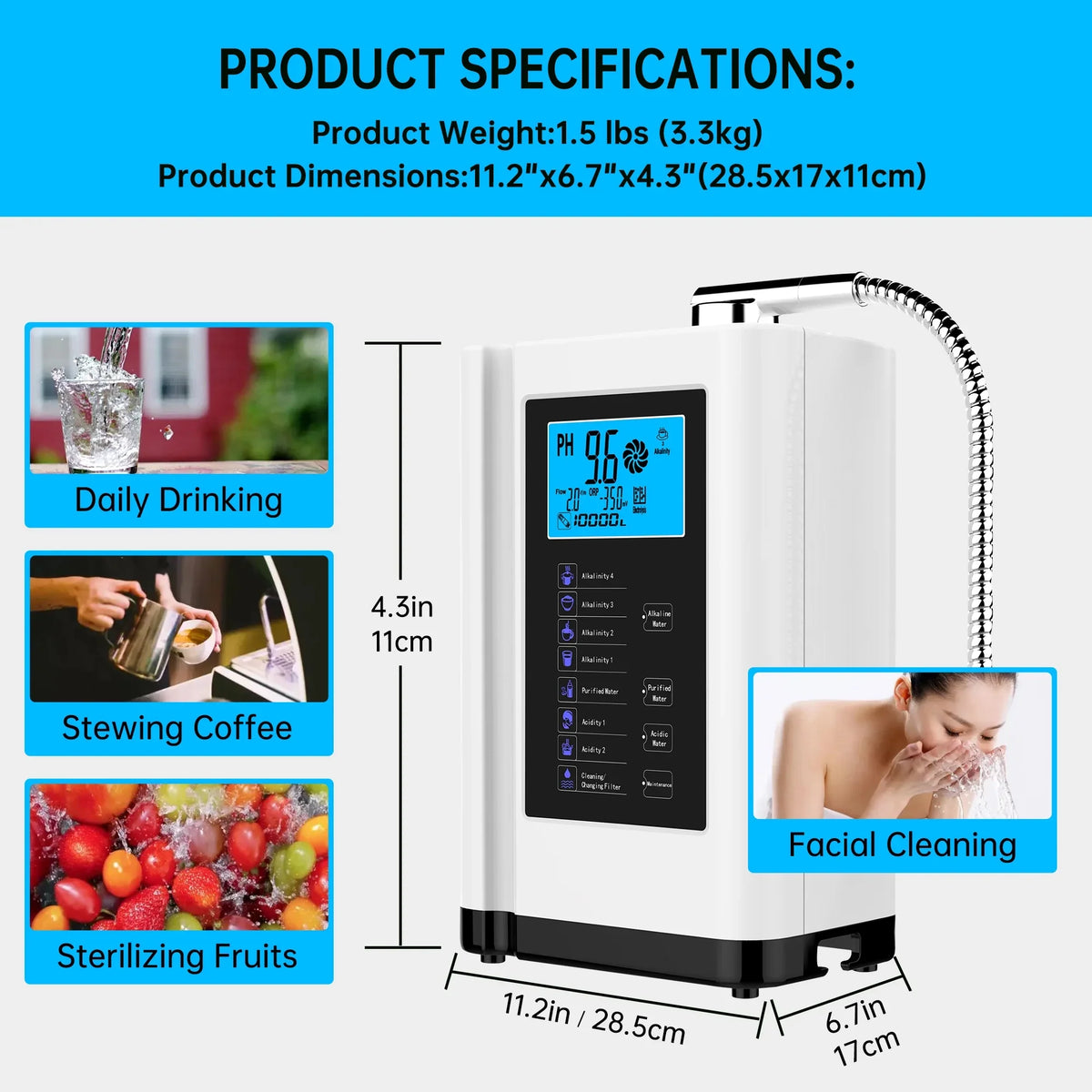 Auto-cleaning,Intelligent liquid PH White) up Voice liquid Settings, Machine per to Purifier ORP, Liters -500mV Alkaline filter,7 8000 liquid Ionizer, Machine, Alka Acid liquid 3.5-10.5