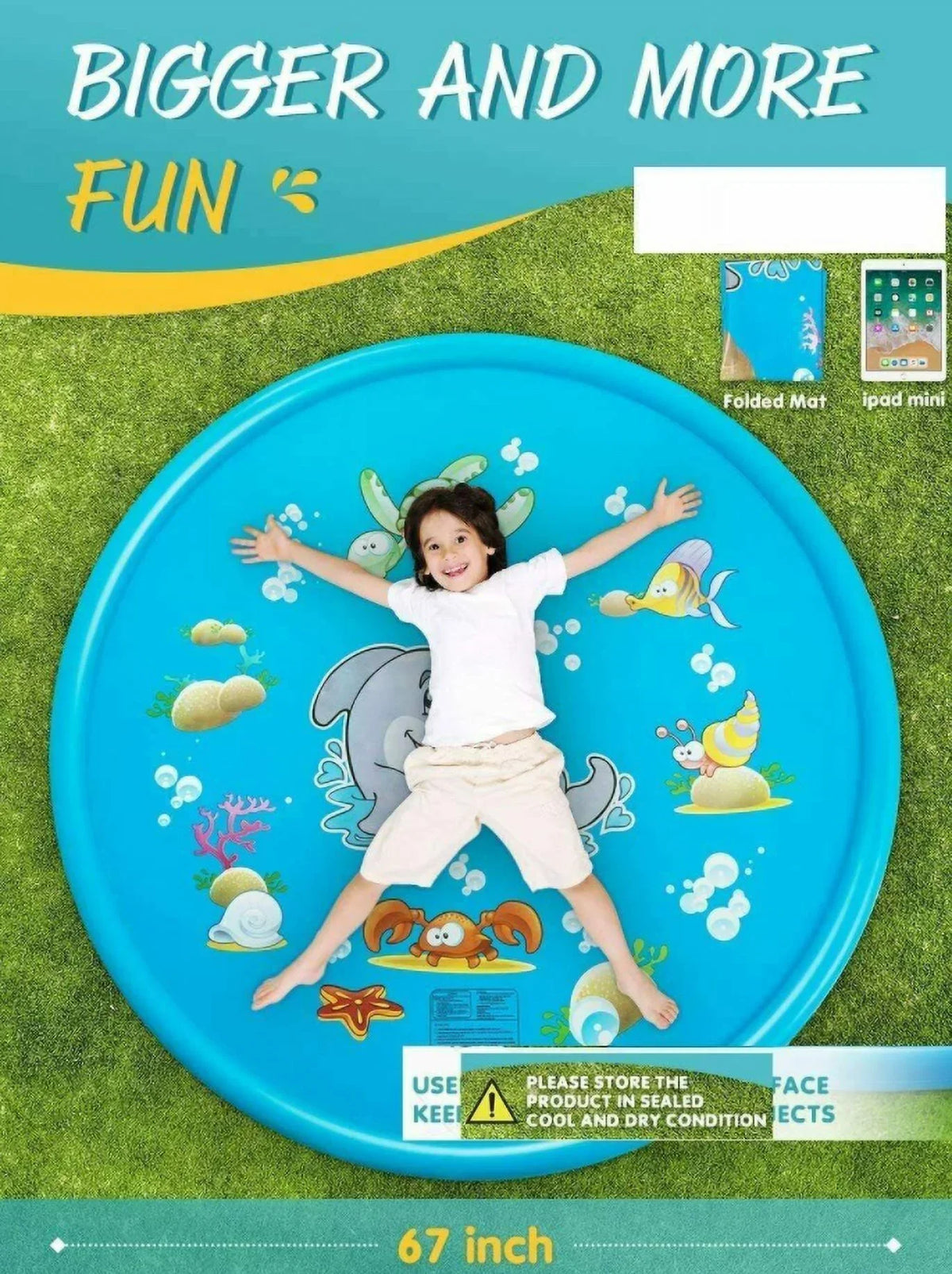exterior Inflatable Summer 68" Mat Game Play Splash Sprinkler liquid Kids Pad