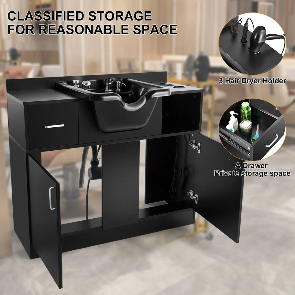 Beauty Backwash hand Hair Trap,Drawer(Black) USB,Hair with Salon Artist Station Sink Holes,P Shampoo Dryer