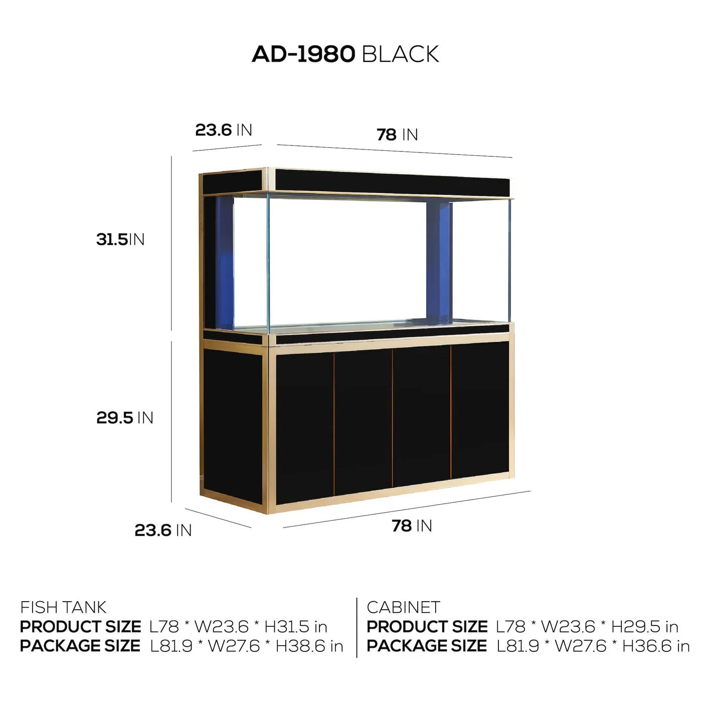 All-in-one Gold Tempered Gallon 250 Aqua Glass Dream and Aquarium Black