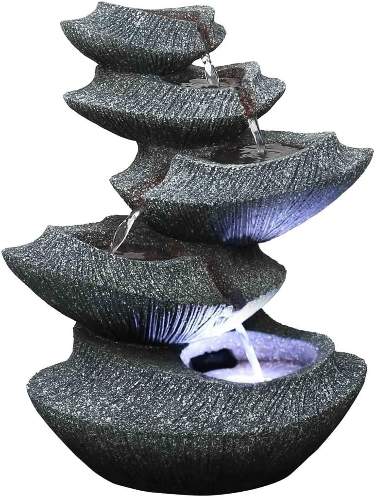 Indoor/exterior Light: Hand-Crafted Small Feature Entryways, & 14" Fountain W/LED Tiers Design. Gardens Patios. For liquid HF-B16-14LT Modern Stone s,
