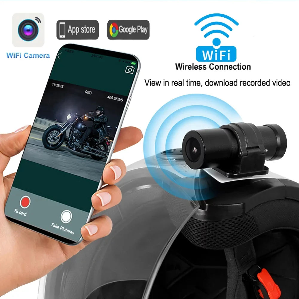 Night HD Wide G-Sensor Camera Angle WiFi Camera Bicycle Action Control, Lens Portable Remote 1080P Vision with Helmet DVR, Waterproof Recording, VSYSTO 150° Loop Camera