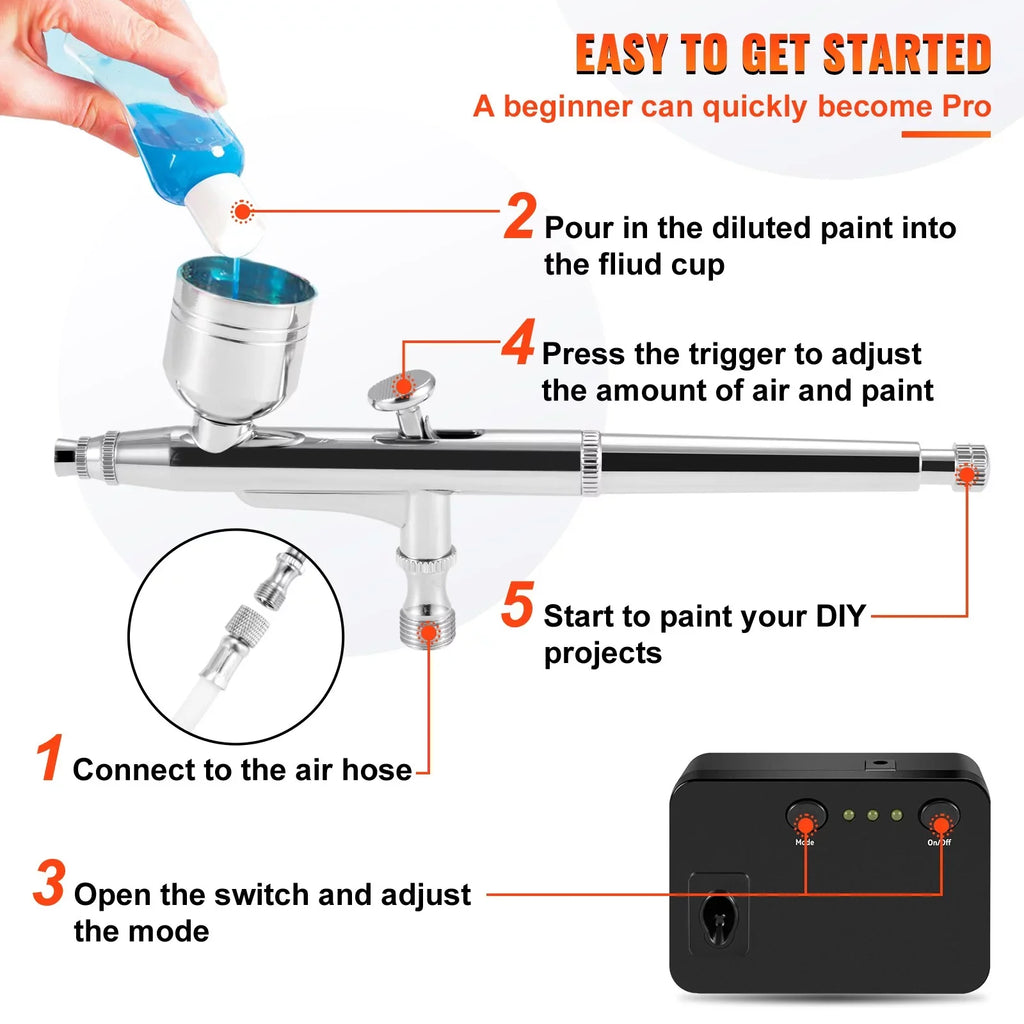 Feed Airbrush BENTISM Kit Kit, Tattoo Portable Airbrush Makeup Dual-Action Gravity with Set Nail Airbrushing Airbrushes, w/Multi-Purpose System Compressor, Art Cookie