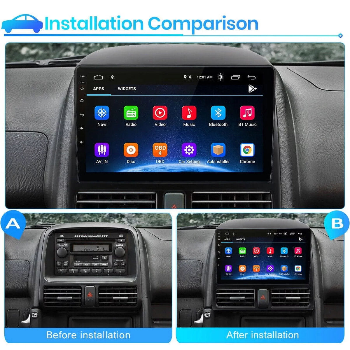 2002 Touch with AWESAFE Car GPS Auto 2003 Android 9 Navigator Inch WiFi Bluetooth Honda for Screen Radio CRV FM Carplay 2004 Mirror Link 2005 2006,1+32GB Stereo 2001 Radio