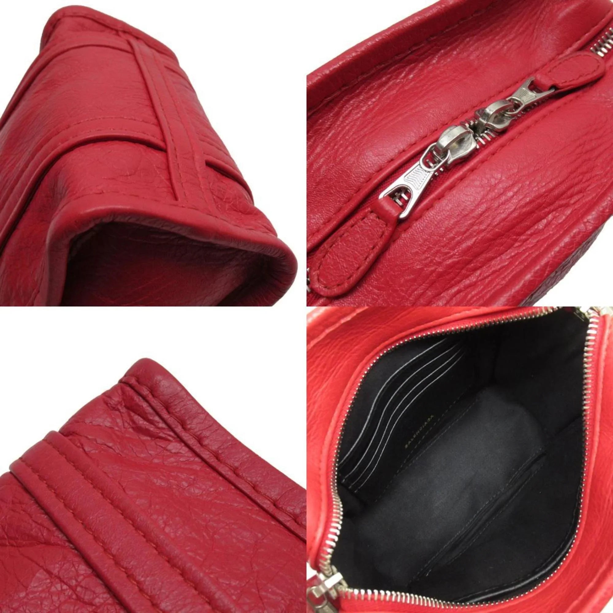 Pre-Owned Leather Ladies Bag Shoulder Silver BALENCIAGA (Good) Red Bazaar Handbag XXS Shopper