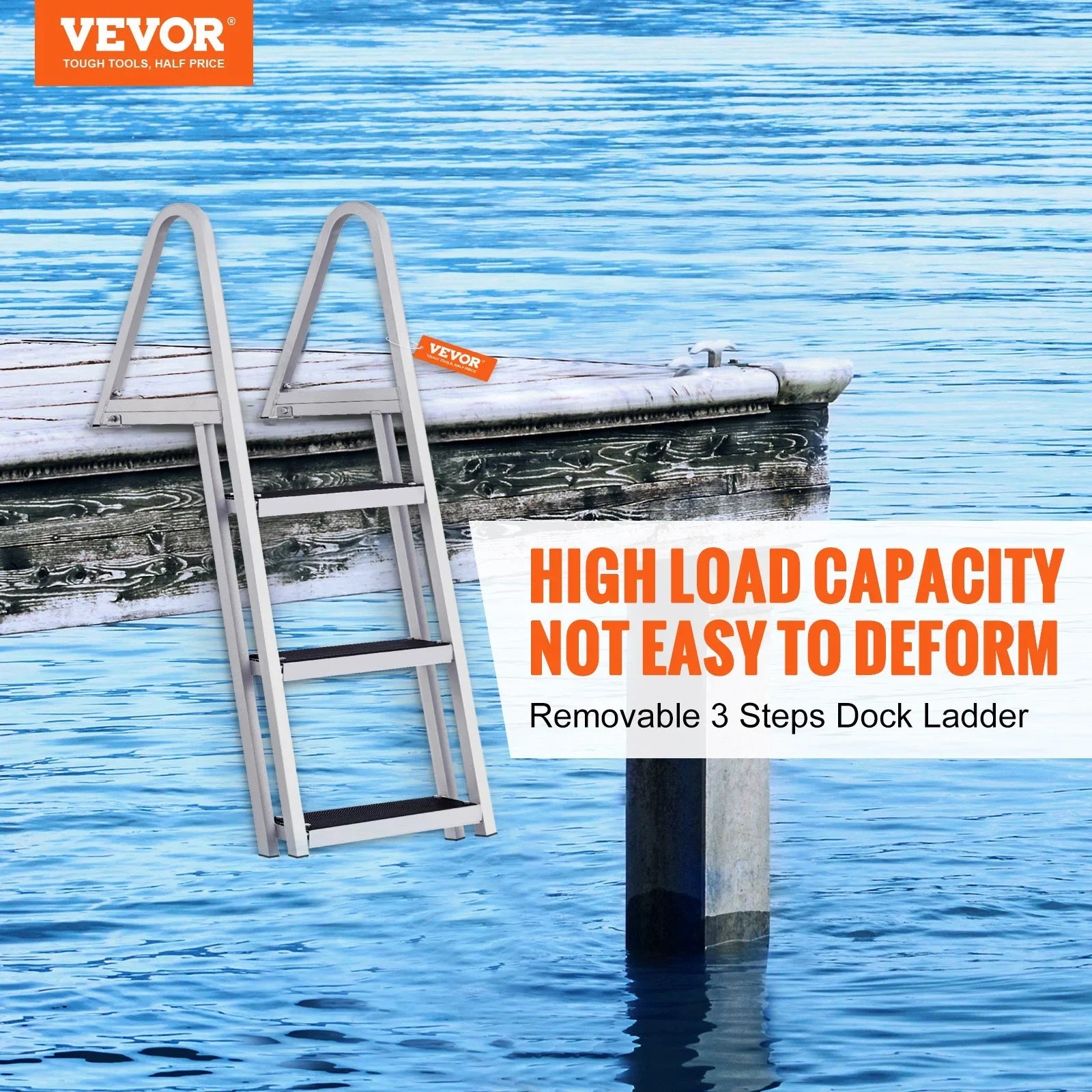 350 Pools Installation 4'' Aluminum & Nonslip Steps, Capacity, lbs Simple Dock with for - VEVOR Wide Marine Boats, Removable Ladder Lakes, Access 3-Step Alloy