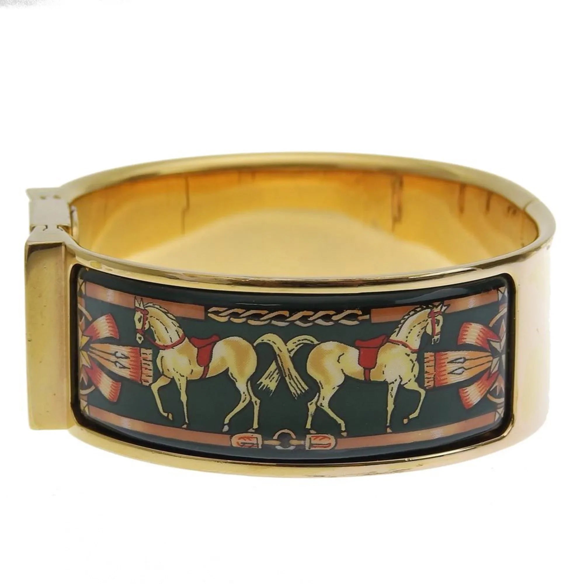 Watch Analog (Fair) Dial Swiss Location Plated Quartz Display Gold Green Ladies LO1.201 Cloisonné Made Pre-Owned HERMES