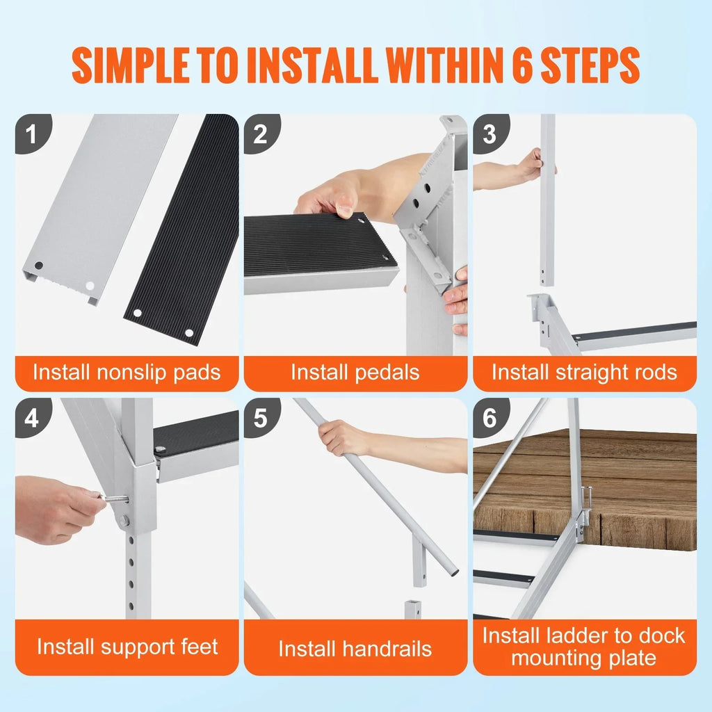 in. 30-38 4 Dock Adjustable Load 500 Vevor Capacity lbs Stairs Dock Step Ladder Height,