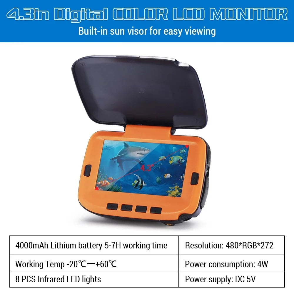 River Lixada 300000 Vision Ice Degree Camera 4.3in Pixels 120 Underwater LCD with for Night Fishing Fishing 8 CS Digital