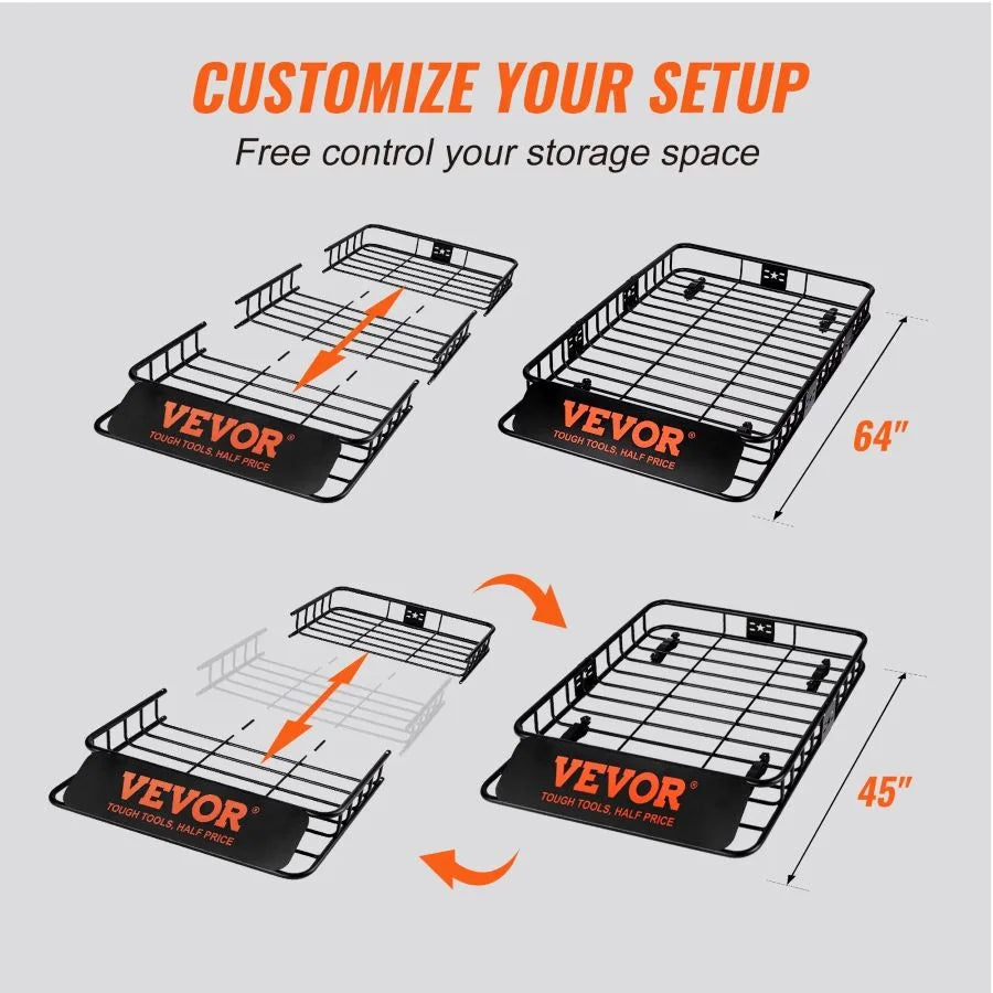 Extension, LBS Luggage x Rooftop Roof Cargo 200 VEVOR Vehicle Basket, SUV, Rack Cargo Rack Basket, Heavy-duty for Roof Truck, Universal Capacity 39" Carrier x with 64" Holder 6"