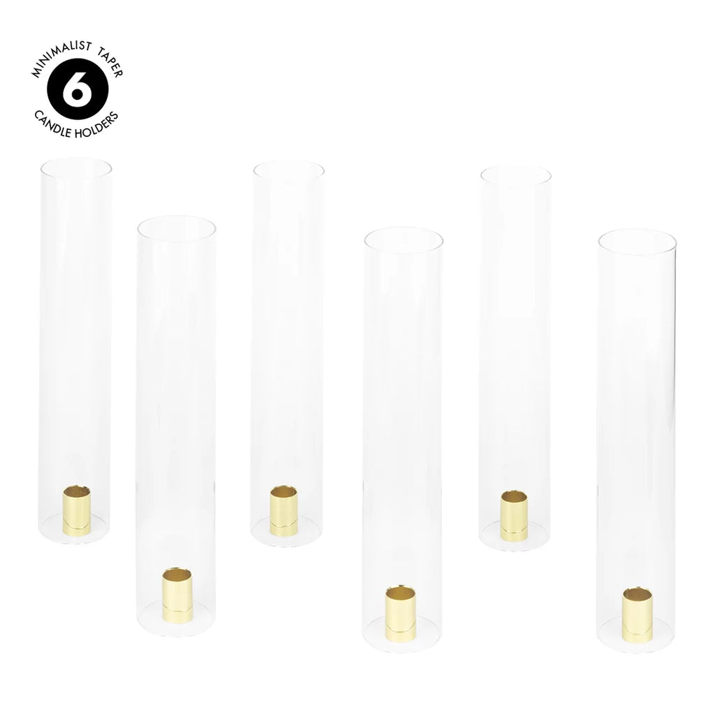 Hurricane Centerpieces, with for Wholesale Taper Holders 6 Weddings Koyal Minimalist Candle 14" Set Tall, of Glass