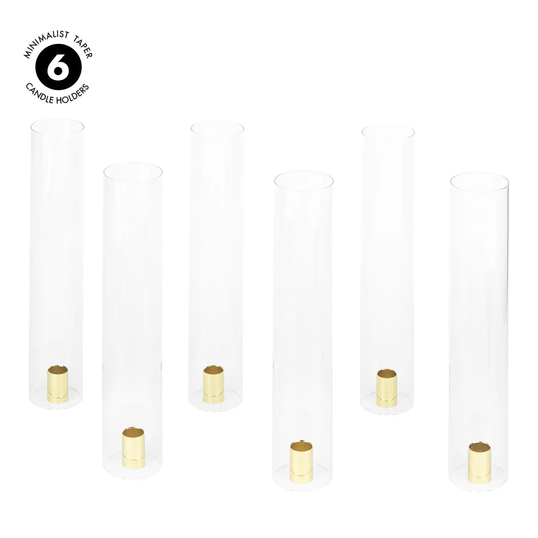 Hurricane Centerpieces, with for Wholesale Taper Holders 6 Weddings Koyal Minimalist Candle 14" Set Tall, of Glass