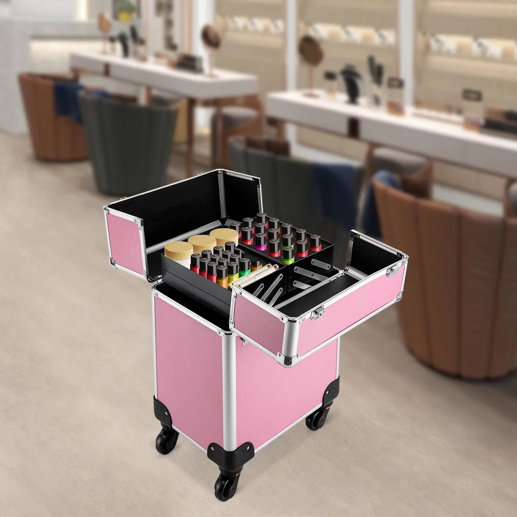 Makeup with Trolley Train 4-Tier Miumaeov Wheels Makeup Storage Cosmetic Professional Case Rolling Organizer