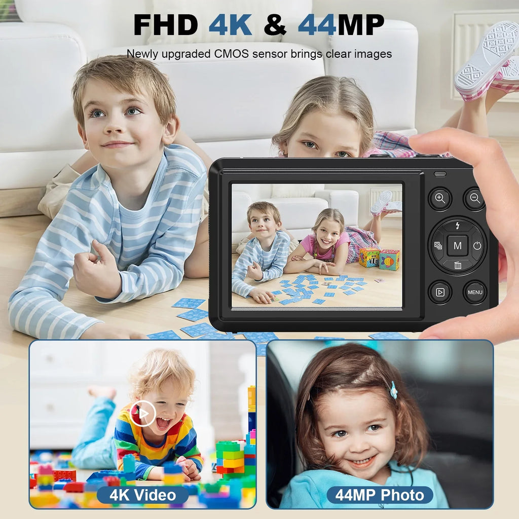 with Digital Camera SEREE SD Zoom, and 2 Card 16X Digital Digital and with Camera Autofocus Batteries 44MP Portable Point Cameras 32GB Compact 2.4'' 4K Shoot