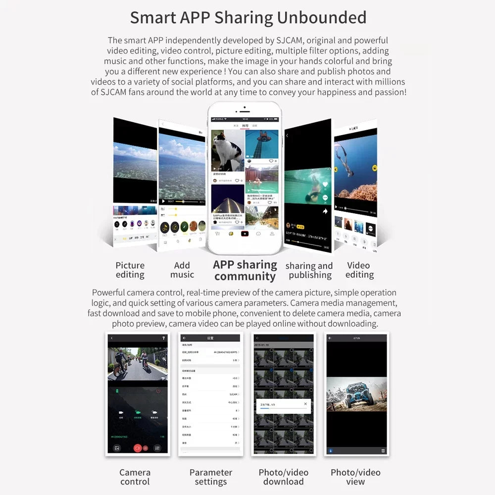 SJCAM in Rechrageable with Battery Action Waterproof Sharing Video 30fps APP Camera Lanyard Body Camera Clip Digital WiFi C100 Waterproof Connection 30M Back Magnetic Built 2K Mini Case