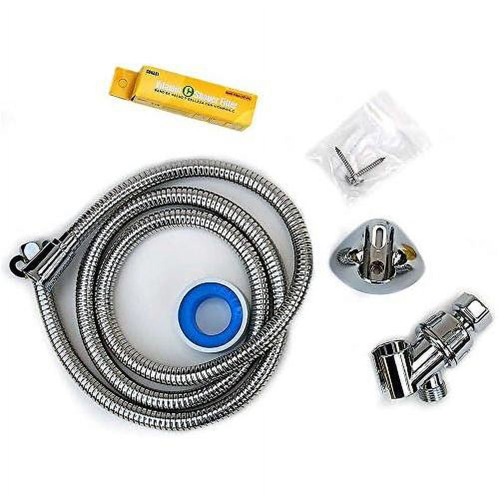 chlorine of shower filter included and liquid removes pressure 99.9% with chloramines - 2 filters - shower high - up head flow by to low