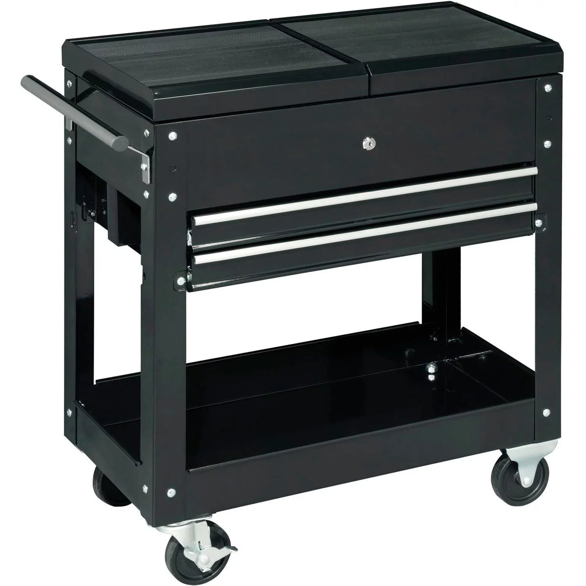 W/ Cart Global Tool Top, 27" Sliding Industrial 2-Drawer Black