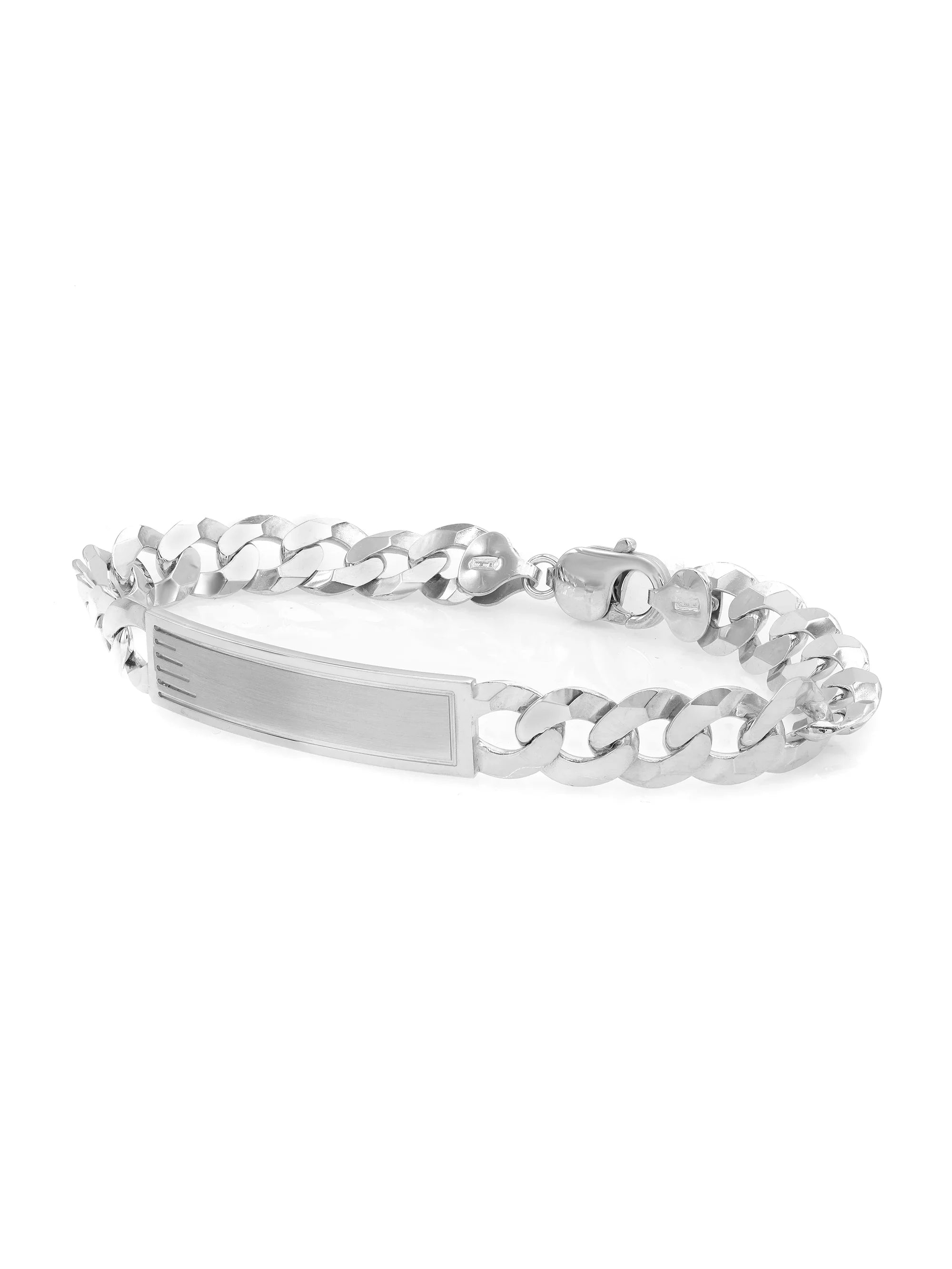 925 Cuban ID Curb Mens Bracelet Sterling Polished 9 Silver Link Chain Inches