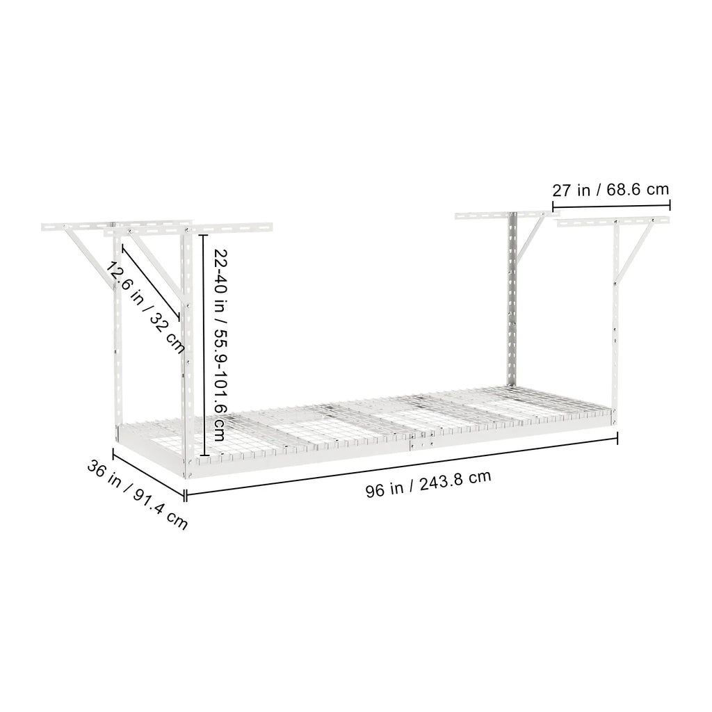 Storage Rack 600lb Ceiling White Overhead Rack Adjustable SKYSHALO 36x96" Garage