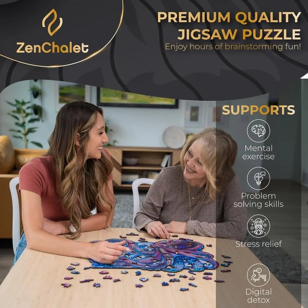 Puzzle Uniquely Premium Adults Wooden Octopus ZenChalet Precision Wood Puzzle 200 Shaped featuring Jigsaw Pieces Cut for