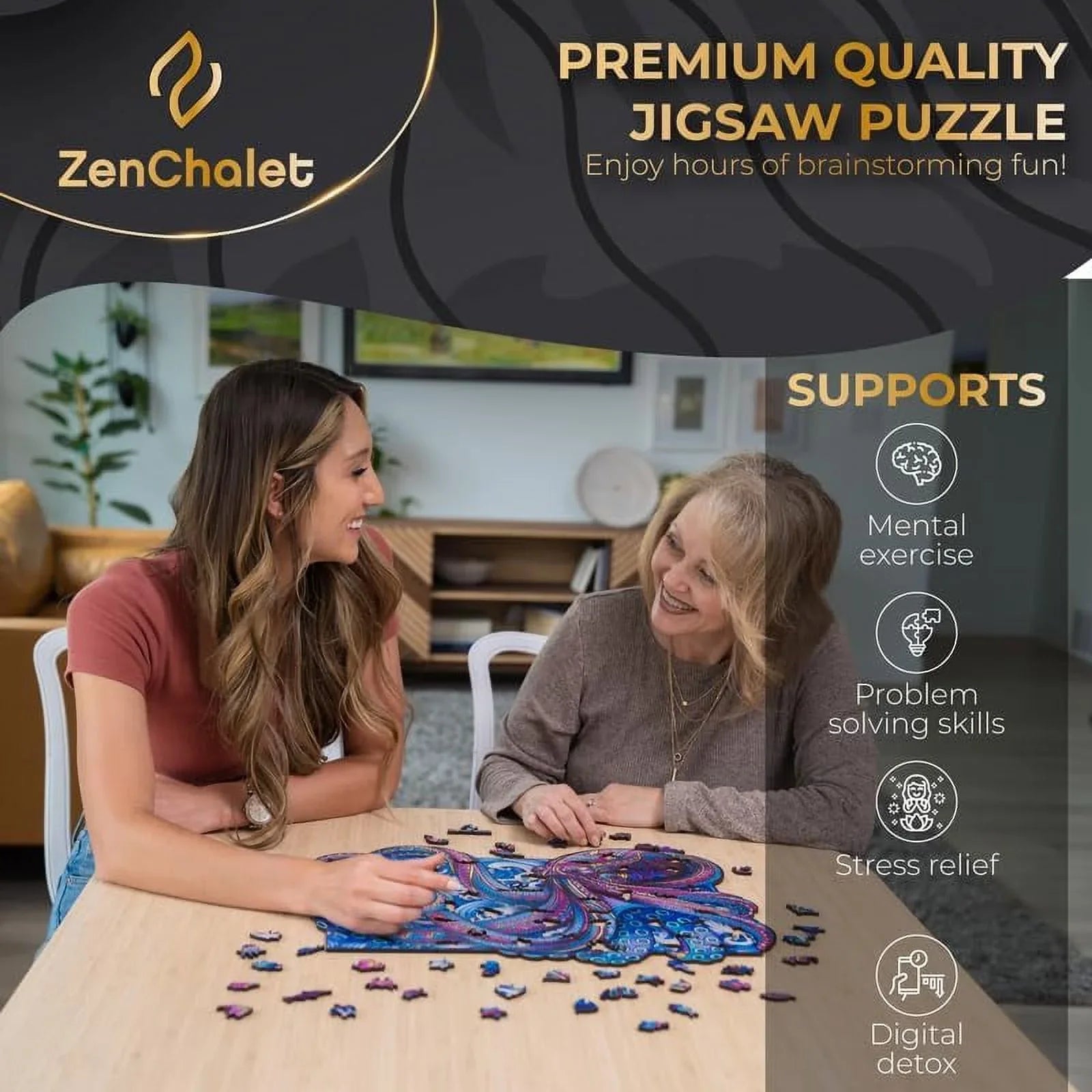 Puzzle Uniquely Premium Adults Wooden Octopus ZenChalet Precision Wood Puzzle 200 Shaped featuring Jigsaw Pieces Cut for
